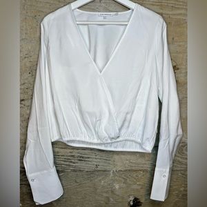 Good American Long Sleeve Faux Wrap Crop Top small